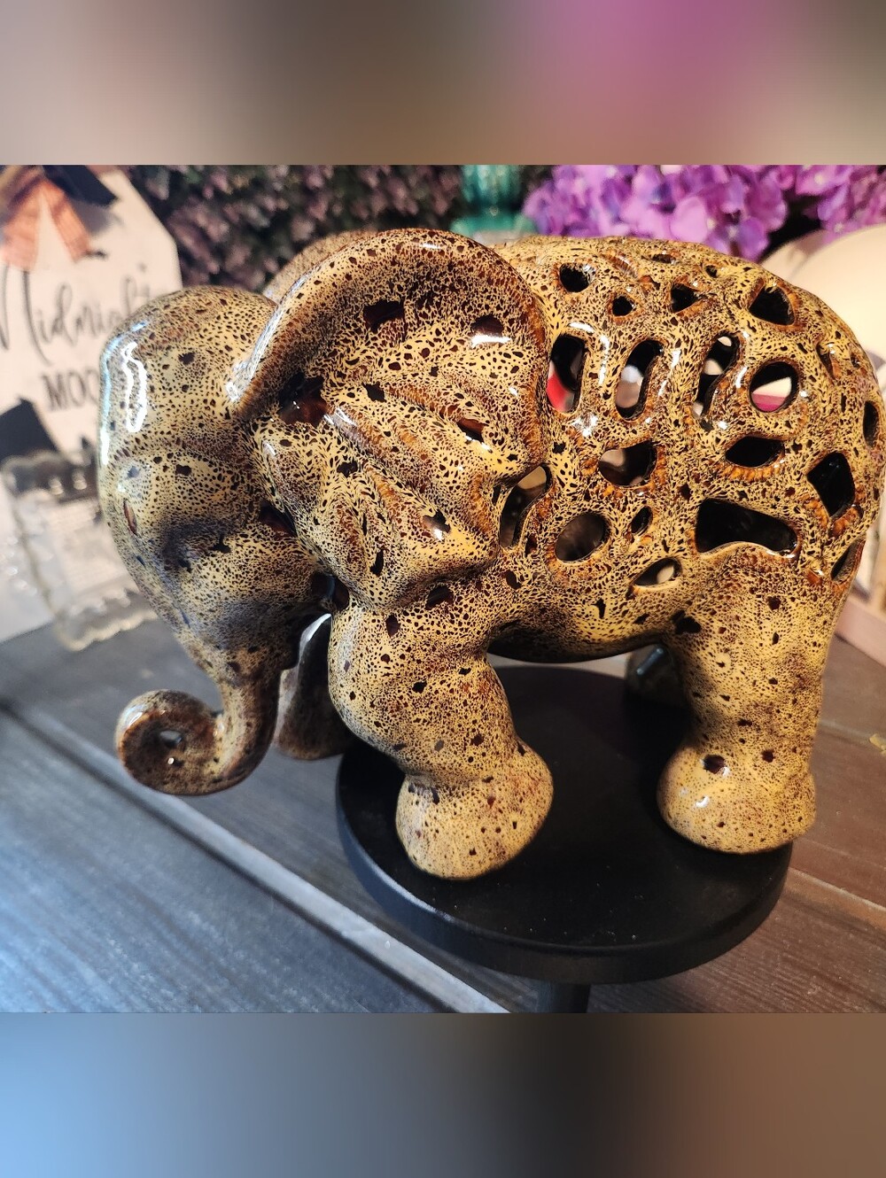 Ceramic Decorative Elephant Speckled Tan, Animal Decor, Home Accents, Meditation